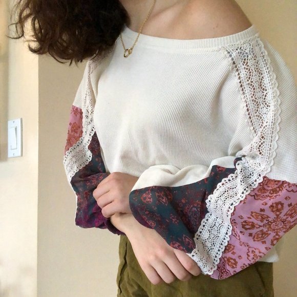 Forever 21 Wide Neck Lace and Print Mesh Sweater - Picture 1 of 4